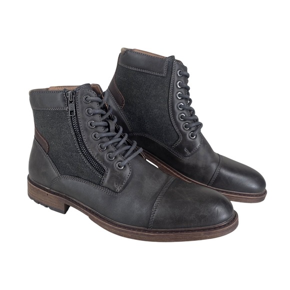 Sonoma Leather Combat Boots Mens 9.5 M Lace Up Side Zip Cap Toe Gray Brown - Picture 10 of 10